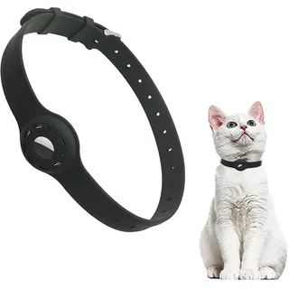 Katzenhalsband für AirTag* sicher, leicht, bequem mit Sicherheitsverschluss, kompatibel mit Apple AirTag Silikonband Code S Schwarz