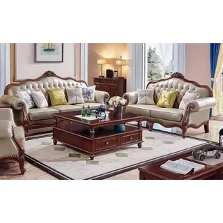 Sofagarnitur 3+2 Sitzer Kunstleder Couchen Polster Garnitur Sofas Couch Design - Beige