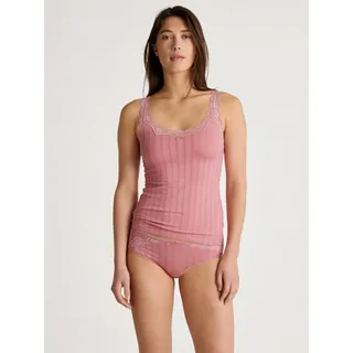 Tanktop CALIDA "Etude Toujours", Damen, Gr. XXS (32/34), rosa (blush flower), Single Jersey, Obermaterial: 95% Baumwolle, 5% Elasthan, unifarben, figurbetont hüftbedeckend, tiefer V-Ausschnitt, Tops Tanktop, zarte Spitze, Nadelstreifen-Design, Cotton-Mix, elastisch