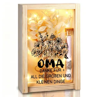 Geldgeschenk Geschenkbox für Oma, Holz Geldgeschenk Geschenkbox, Danke Oma Geschenk inklusive Trockenblumen, Holzbox, Reagenzglas, Lichterketten, Muttertagsgeschenk, Geburtstagsgeschenk