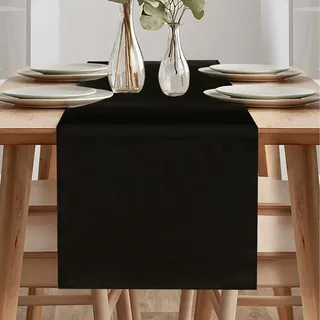 Tischläufer Frühling Modern, abwaschbar, leinenoptik, wasserabweisend, für Esszimmer Party Urlaub Dekoration (Schwarz, 40 x 240 cm)