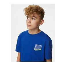 M&S Collection T-Shirt aus reiner Baumwolle mit Fußballtor-Motiv (6-16 J.) - Cobalt, Cobalt, 14-15 Jahre