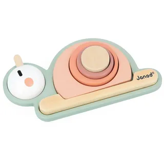 Janod - Sweet Cocoon Sensorische Steckschnecke 6 Teile aus FSC-Holz zum Stecken - 4 Sensorische Klötze Baby- und Kleinkindspiel - Fördert Feinmotorik und Tastsinn - Ab 12 Monaten, J04052