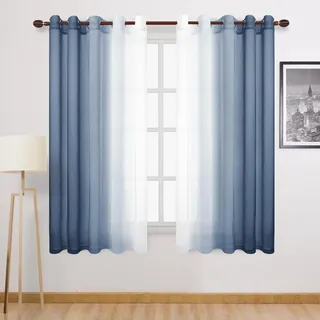 DWCN Set mit 2 transparenten Vorhängen mit Farbverlauf aus Kunstleinen – extra große lichtfilternde Vorhänge mit Ösen, für Schlafzimmer und Wohnzimmer, 152,4 x 160 cm lang, Denim-Farbverlauf