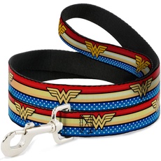 Hundeleine, Wonder Woman-Logo, gestreift, Sterne, Rot, Gold, Blau, Weiß, 1,2 m lang