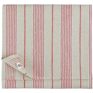 Linen & Cotton Hochwertige Tischdecke Streifen Ulla - 100% Leinen, Beige/Natur/Rot (150 x 150 cm) Weihnachten, Quadratisch Tischtuch Decke Tischwäsche Stoff für Haus/Home Küche Dekoration Esszimmer