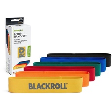 BLACKROLL® Loop Band Set (6er), Fitnessband Set für funktionales Training, hautfreundliche Trainingsbänder in 6 Stärken, Flexible Widerstandsbänder für zu Hause, Büro oder Park, Made in Germany
