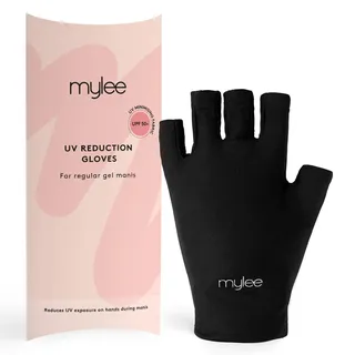 MYLEE UV- reduzierende Handschuhe für Gelnägel - Zweierpack Schwarze Fingerlose Schutzhandschuhe mit UPF 50+ Hightech-UV-Schutz zum Schutz der Haut bei der Gelmaniküre mit Nagellampe