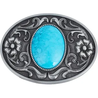 GORGECRAFT Türkise Steinknöpfe 90 x 66 mm Gürtelschnallen Für Herren Amerikanischer Western Cowboy Indische Elemente Vintage-Türkis-Gürtelschnalle Oval Mit Blume Für Herrengürtel Antik Silber Farbe