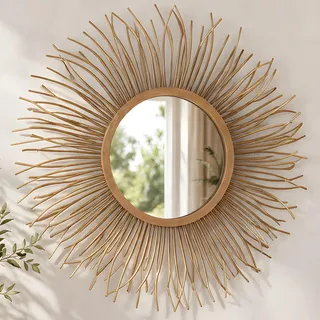 Dekoleidenschaft Wandspiegel Sonne aus Metall, Gold, Ø 50 cm, Spiegel, Wanddeko, Dekospiegel, Wandschmuck, Flurspiegel