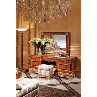 Schminktisch mit Spiegel Luxus Konsole Kommode Schlafzimmer Barock Rokoko E62 - Braun