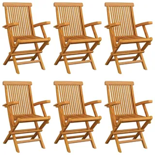 Gartenstühle mit Taupe Kissen 6 Stk. Massivholz Teak - Taupe, Bunt