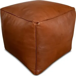 Quadratischer Echtleder Pouf – Karamell - Handgefertigt - gefüllt geliefert – Leder hocker, Ottoman, Sitzsack, Fußhocker - Beige, Braun