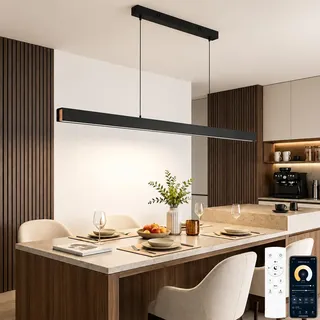 Schwarz LED Hängelampe Esstisch mit Fernbedienung & App, Holz-Dekor, 150CM | Lineare Pendelleuchte Kücheninsel, 3 Farbtemperaturen, Dimmbar 52W/3600LM, Höhenverstellbar, Moderne Esszimmer Lampen Hängend
