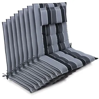 Beautissu Hochlehner Auflage 120 x 50 x 8 cm Anthrazit/Gestreift 8-tlg.