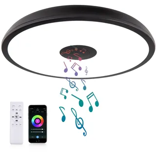 AIHONKON Smart wasserdichte LED Deckenleuchte,28 CM,18 Watt,mit Bluetooth Lautsprecher,RGB Farbwechsel Funktion-2700k-6500k dimmbare Lampe,Tuya Anwendung Control-kompatibel mit Alexa Google Home
