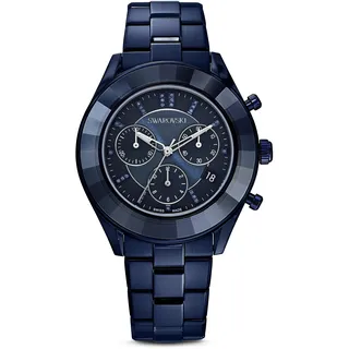 Swarovski Octea Lux Sport Uhr, Edelstahl Damenuhr mit Blauem Gehäuse und Zifferblatt, Swarovski Kristallen und Metallarmband