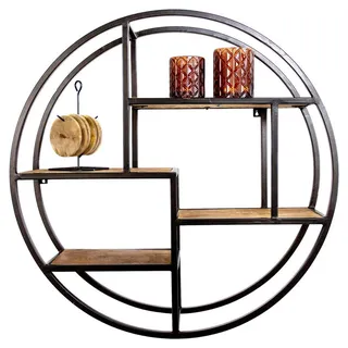 Mid.you Wandregal , Walnussfarben , Holz , Mangoholz , massiv , 4 Fächer , 76x76x20 cm , hängend , Wohnzimmer, Regale, Wandregale