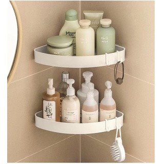 YUHIAKE Duschablage Ohne Bohren, Duschregal Ecke Weiß mit 4 Haken, Badezimmer Regal Badregal, Eckregal Dusche für Bad Küche Toilette Organizer, 2 Stück