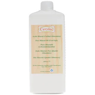 CERYLAC Reines Mineralöl für Holz - 1000 ml. Lebensmittelqualität. Mit Zulassung des britischen und spanischen Arzneibuchs, US-DAB-Zertifizierung, Zertifizierung nach Codex USB178.3620 (a)