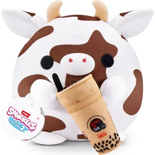 ZURU 77605T - Snackles Kuh Bonnie in Braun-Weiß mit Kung-Fu-Bubble-Tea, Serie 2.5 - Kuscheltier (20 cm)