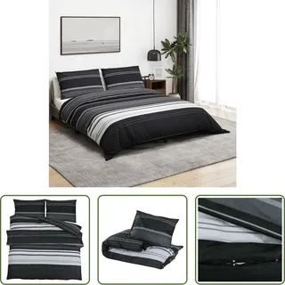 The Living Store Bettwäsche-Set Schwarz und Weiß 240x220 cm Baumwolle - Schwarz, Weiß