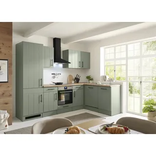 L Küche Einbau Winkelküche Landhaus Grün Anton 280 cm Kühlschrank groß Respekta