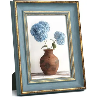 Afuly 13x18 Bilderrahmen Vintage Blau Gold Bilderrahmen Retro Antike Shabby Fotorahmen Deko für Wand Tisch Family Freund Hochzeit Weihnachten Geburtstag Geschenke Muttertage für Mama Oma