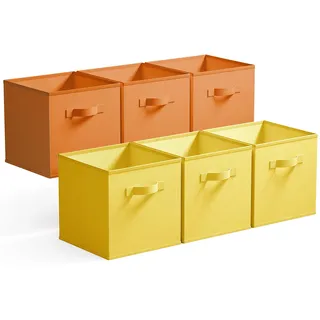 GRANNY SAYS Aufbewahrungswürfel Stoff, 6 Stück Aufbewahrungsboxen für Würfelregal, Regalkörbe 27 x 27 x 27,5cm Regalboxen mit Griffen, Stoffkisten Aufbewahrung für Kallax Regal, 3 Gelb & 3 Orange