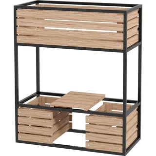 Hochbeet aus Holz 2-stufiger Blumenkasten mit Ablage erhöhtes Gemüsebeet mit Innenvlies Kräuterbeet hellbraun 83 x 39 x 100 cm