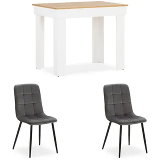 Homestyle4u 2761, Essgruppe mit 2 Stühlen Weiß Holz, Eiche Esstisch 90x60 Esszimmergruppe - Weiß,
