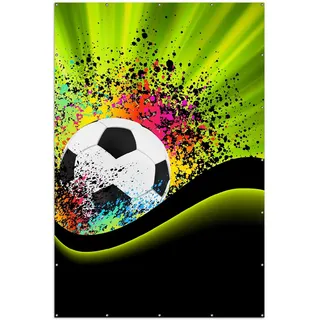 Wallario XXL Outdoor-Poster für Garten oder Balkon, Motiv Fußball - Design Wellen und Regenbogen in grün, in ca. 300 x 200 cm - Schwarz