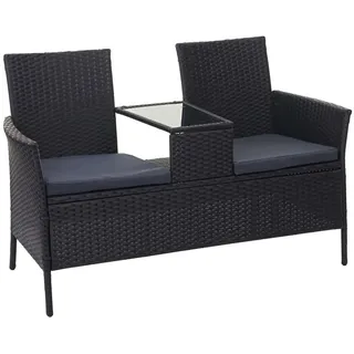 MCW Poly-Rattan Sitzbank MIT Tisch Schwarz, Grau , Kunststoff , 132x84x55 cm , Gartenmöbel, Gartenbänke