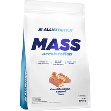 ALLNUTRITION Mass Acceleration Gainer Nahrungsergänzungsmittel - Kohlenhydrat- und Tierisches Protein Pulver für Muskelaufbau & Leistungssteigerung - Glutenfrei - 3000g - Nougat Caramel