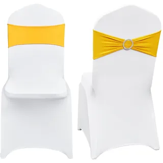 Vevor Stuhlhussen aus Elastischem Spandex für Klappstühle, Universell Passender Stuhlbezug mit Stuhlschärpen, Abnehmbare & Waschbare Schonbezüge, für Hochzeit, Party, Essen (30 Stk. Gold & Weiß)
