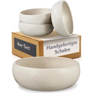 Cosumy 4 Tiefe Teller aus Steingut 750 ml – Handgefertigte Geschirrset Weiß – Geschirr Set Modern – 4 Stück Suppenteller – Pastateller Groß Tief – Elegante Müslischalen (Tellerset für 4 Personen)