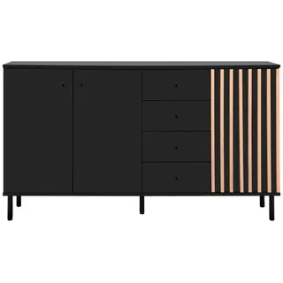 Livetastic Sideboard , Schwarz, Eiche Artisan , Metall , 2 Fächer , 4 Schubladen , 160x90x40 cm , Kleinmöbel, Kommoden, Sideboards