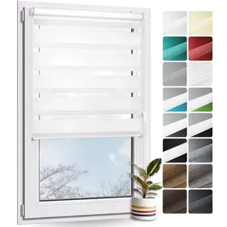 Rollmayer Doppelrollo Klemmfix ohne Bohren Weiß B105 x H130cm | Klemmrollo Fensterrollo Duo Rollo Sonnenschutzrollo Zebrarollo Seitenzugrollo für Fenster und Tür