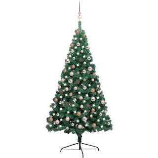 The Living Store Künstlicher Halb-Weihnachtsbaum Beleuchtung Kugeln Grün 180 cm - Grün