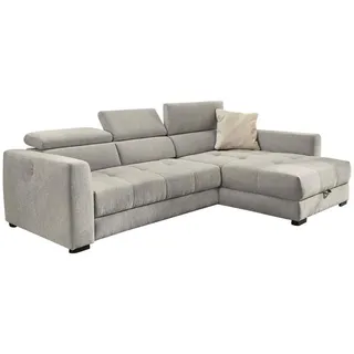 luma-home Ecksofa mit elektrischer Sitztiefenverstellung, Kopflehnen verstellbar, USB-Ladefunktion, Bettkasten B300/T196/H103 cm, Chenille Grau / 15408 , Textil , Füllung: Polyurethan (Pur) , Ottomane links, L-Form, rechts montierbar, seitenverkehrt montierbar, Ottomane rechts, links montierbar,L-Form , 300x196 cm , Wohnzimmer, Sofas & Couches, Wohnlandschaften, Ecksofas