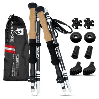ALPIN LOACKER Wanderstöcke faltbar Carbon mit Korkgriff I Nordic Walking Stöcke Damen I Leichte Faltbare Trekkingstöcke Teleskop für Bergsport, 100-120 cm