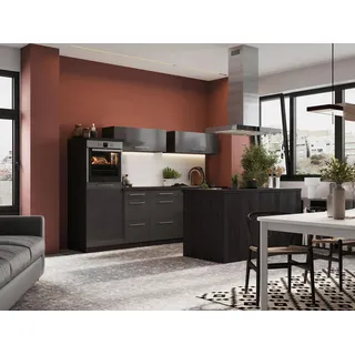 Respekta Inselküche Premium 280 cm Grau Hochglanz-Eiche