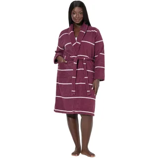 Ulla Popken Damen große Größen Übergrößen Plus Size Bademantel, Frottee, Ringel, Schalkragen, Langarm dunkle Beere 50+ 833266544-50+