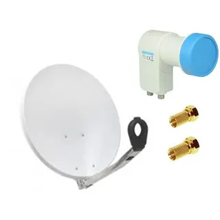 SET Sat Anlage 2 Teilnehmer 60 Antenne + Twin LNB + F-Stecker 60cm Antenne