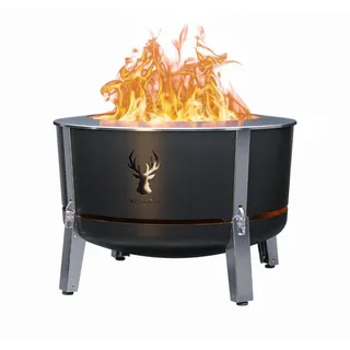 Masuria Rauchfreie Feuerschale 80cm⌀ Alpha 800 - Patentierte Rauchreduzierung bis zu 95% - Hergestellt in EU - raucharme Feuerstelle Outdoor aus Edelstahl 304 - Verstellbare Beine - Schwarz
