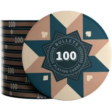 Bullets Playing Cards - Keramik Poker Chips Paulie mit Werten - 25er Rolle (Braun - 100er)
