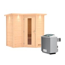 KARIBU Sauna »Riga 1«, inkl. 9 kW Saunaofen mit integrierter Steuerung, für 3 Personen - beige