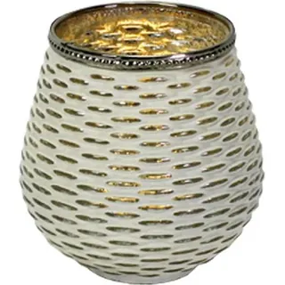 Windlicht Teelicht Halter Glas H=14cm Muster weiß gold Kerze Laterne Deko Tisch - Weiß