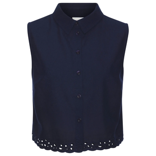 Blusentop LASCANA, Damen, Gr. 46, blau (navy), Web, Obermaterial: 49% Viskose, 43% Baumwolle, 8% Leinen, unifarben, gerade taillenbedeckt, Blusen Blusentop, mit Häkelapplikation, Leinenbluse, Sommertop, casual, Topseller