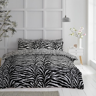 GC GAVENO CAVAILIA Pflegeleichtes Wende-Bettwäsche-Set, Zebrahaut, Doppelbett-Set, Tier-Bettbezüge mit Kissenbezug, Weiß/Schwarz (200 x 200cm)